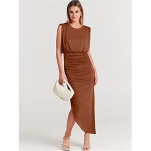 WOMEN Q19 Summer Sleeveless Maxi Dresses Brown